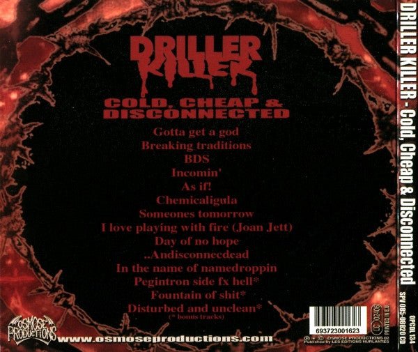 Driller Killer - Cold, Cheap And Disconnected - Frozen Records - CD