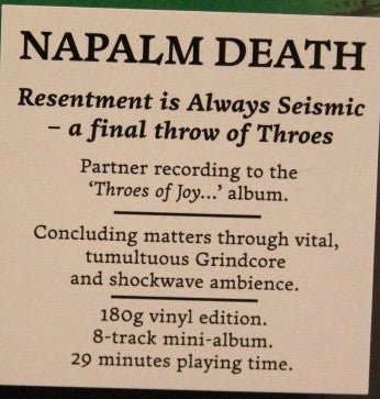 Napalm Death - Resentment Is Always Seismic – A Final Throw Of Throes - Frozen Records - Vinyl
